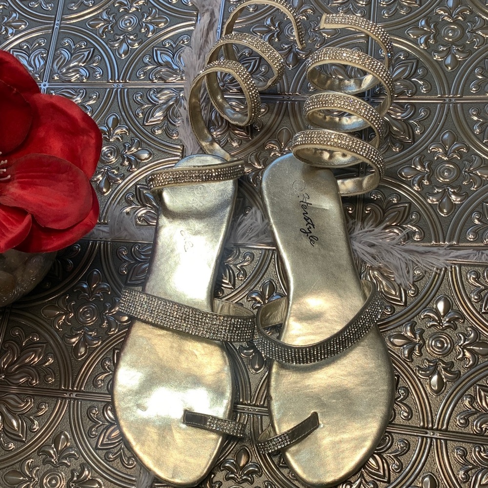 🌹Herstyle • Gold Blinged Out Strappy Sexy Flat Sandals